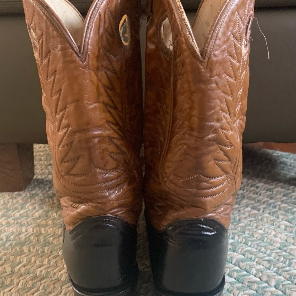 Tony Lama Brown and Black Cowboy Boots - Picture 3 of 6